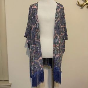 Paisley Printed Fringed Coverup